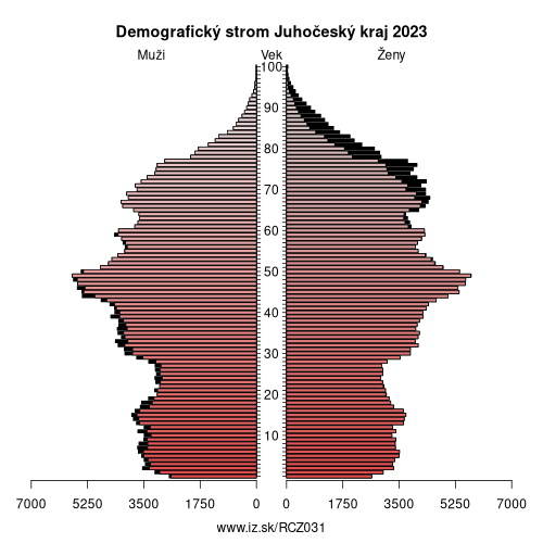 demograficky strom CZ031 Juhočeský kraj demografická pyramída