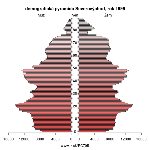 demograficky strom CZ05 Severovýchod 1996 demografická pyramída