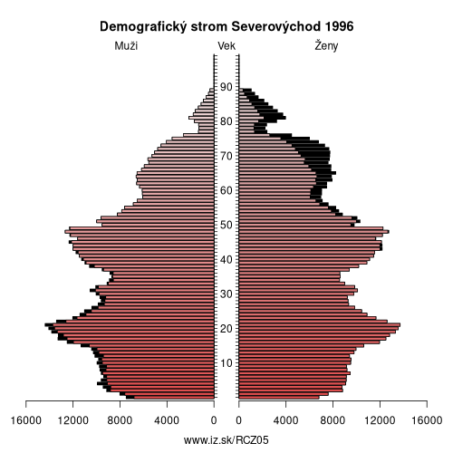 demograficky strom CZ05 Severovýchod 1996 demografická pyramída