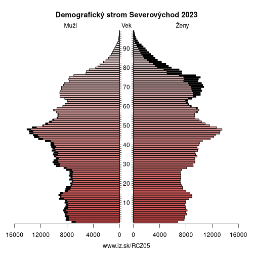 demograficky strom CZ05 Severovýchod demografická pyramída