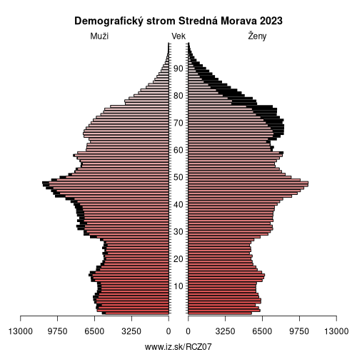 demograficky strom CZ07 Stredná Morava demografická pyramída