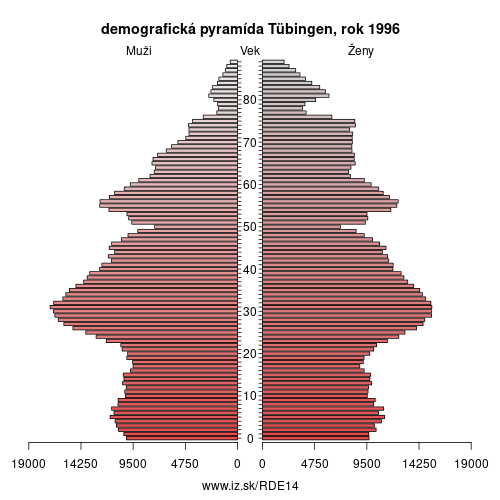 demograficky strom DE14 Tübingen 1996 demografická pyramída