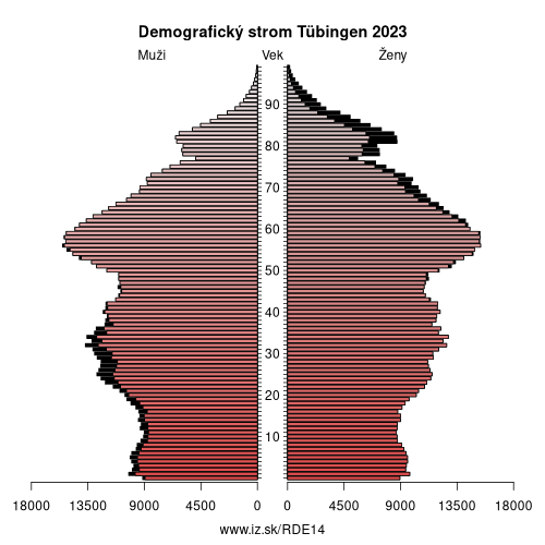 demograficky strom DE14 Tübingen demografická pyramída