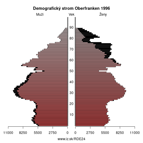 demograficky strom DE24 Oberfranken 1996 demografická pyramída