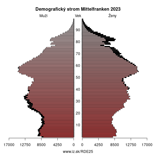 demograficky strom DE25 Mittelfranken demografická pyramída