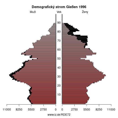 demograficky strom DE72 Gießen 1996 demografická pyramída