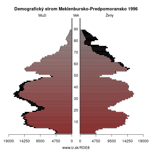 demograficky strom DE8 Meklenbursko-Predpomoransko 1996 demografická pyramída