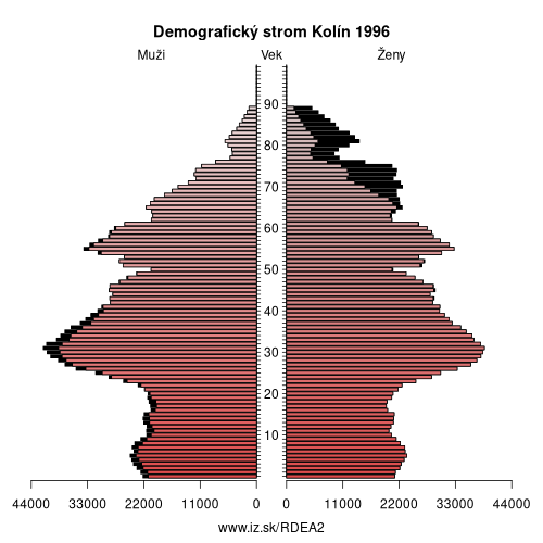 demograficky strom DEA2 Kolín 1996 demografická pyramída