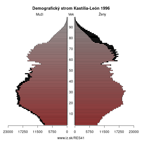 demograficky strom ES41 Kastília-León 1996 demografická pyramída