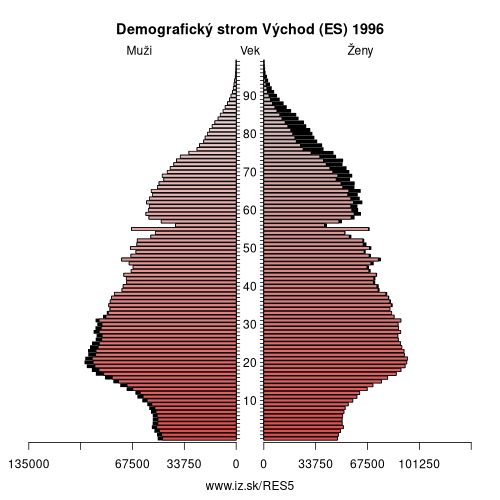 demograficky strom ES5 Východ (ES) 1996 demografická pyramída