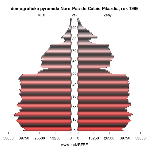 demograficky strom FRE Nord-Pas-de-Calais-Pikardia 1996 demografická pyramída