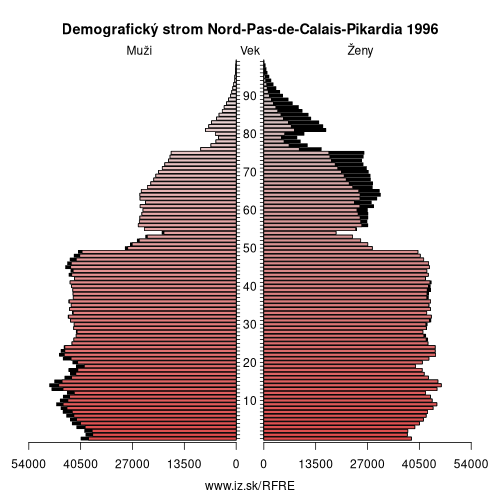 demograficky strom FRE Nord-Pas-de-Calais-Pikardia 1996 demografická pyramída