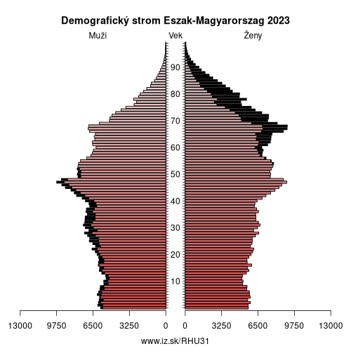 demograficky strom HU31 Eszak-Magyarorszag demografická pyramída