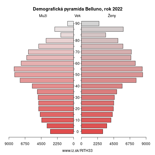 demograficky strom ITH33 Belluno demografická pyramída