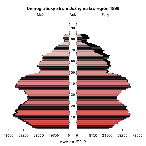 demograficky strom PL2 Južný makroregión 1996 demografická pyramída