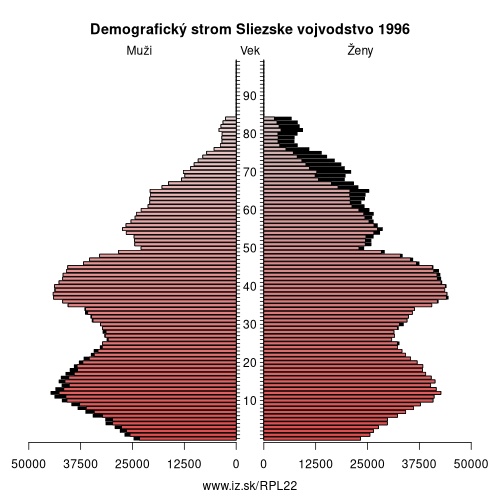 demograficky strom PL22 Sliezske vojvodstvo 1996 demografická pyramída