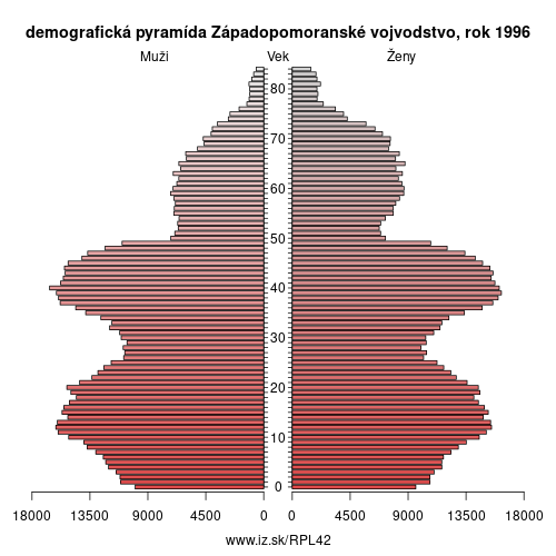 demograficky strom PL42 Západopomoranské vojvodstvo 1996 demografická pyramída
