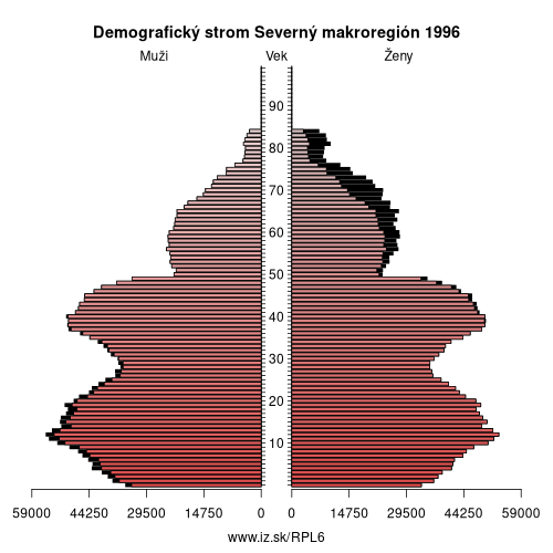 demograficky strom PL6 Severný makroregión 1996 demografická pyramída