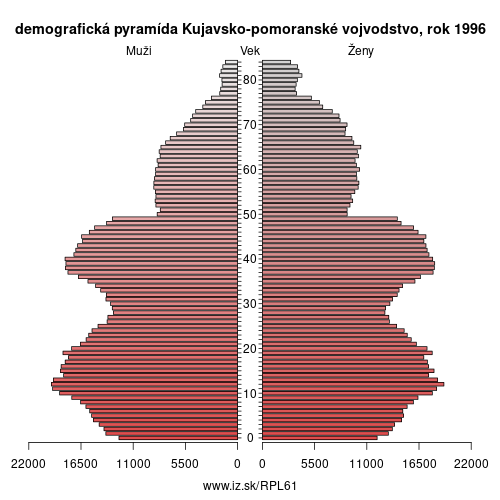 demograficky strom PL61 Kujavsko-pomoranské vojvodstvo 1996 demografická pyramída