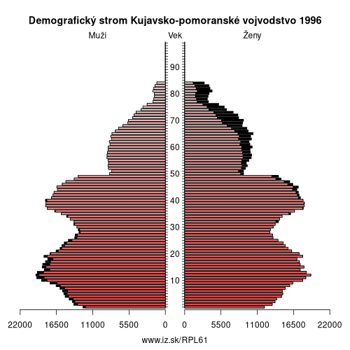 demograficky strom PL61 Kujavsko-pomoranské vojvodstvo 1996 demografická pyramída