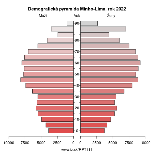 demograficky strom PT111 Minho-Lima demografická pyramída