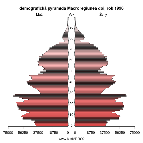 demograficky strom RO2 Macroregiunea doi 1996 demografická pyramída