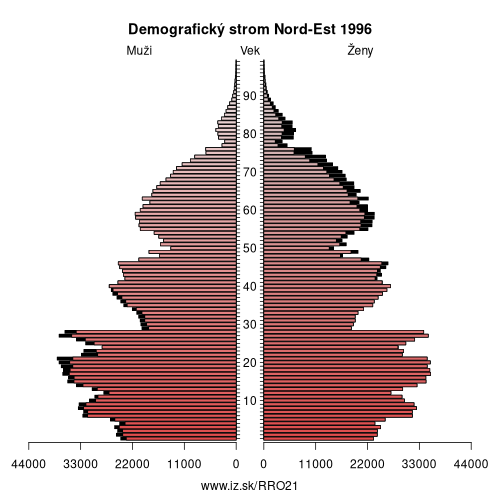 demograficky strom RO21 Nord-Est 1996 demografická pyramída