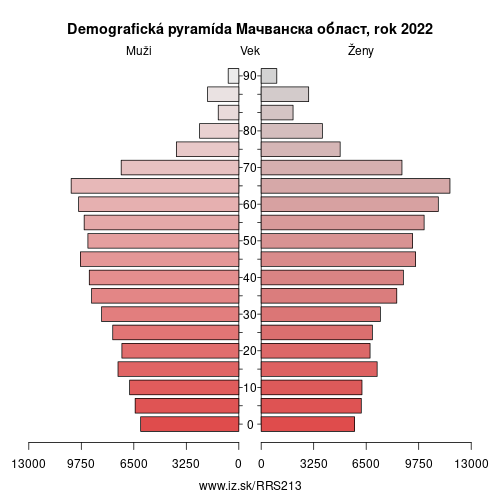 demograficky strom RS213 Мачванска област demografická pyramída