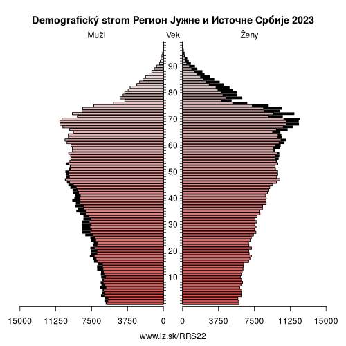 demograficky strom RS22 Регион Јужне и Источне Србије demografická pyramída