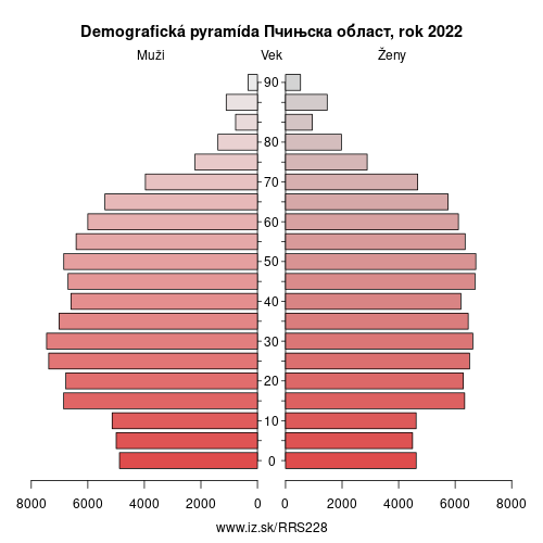 demograficky strom RS228 Пчињска област demografická pyramída