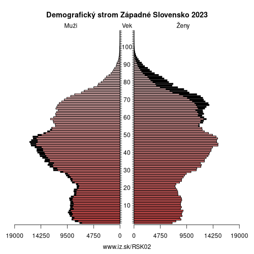 demograficky strom SK02 Západné Slovensko demografická pyramída