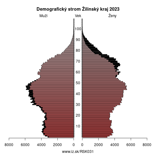 demograficky strom SK031 Žilinský kraj demografická pyramída