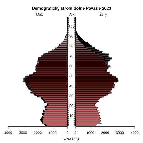 demo­grafická pyramída dolné Považie 2023