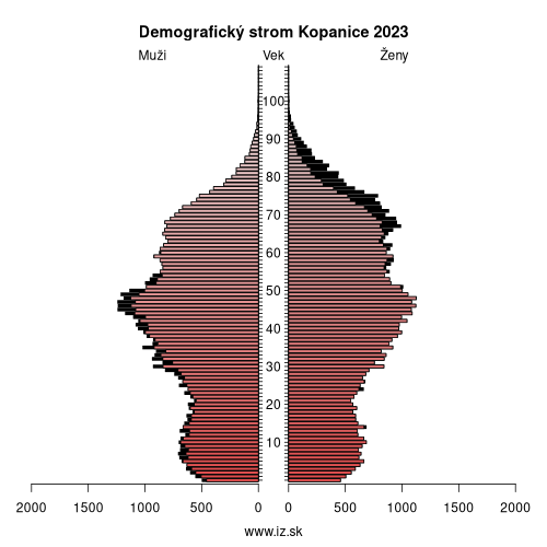 demo­grafická pyramída Kopanice 2023