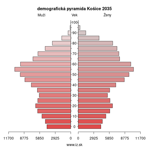 demografická pyramída Košice 2035