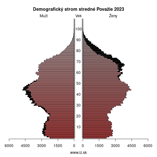 demo­grafická pyramída stredné Považie 2023