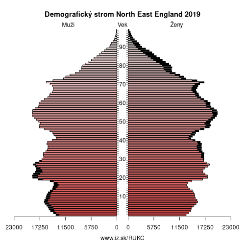 demograficky strom UKC North East England demografická pyramída