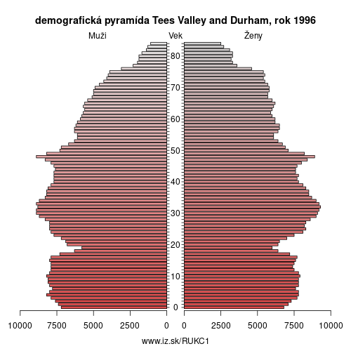 demograficky strom UKC1 Tees Valley and Durham 1996 demografická pyramída