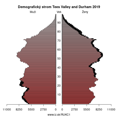 demograficky strom UKC1 Tees Valley and Durham demografická pyramída