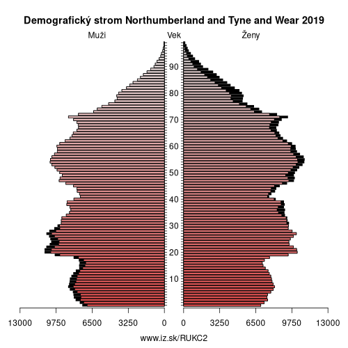 demograficky strom UKC2 Northumberland and Tyne and Wear demografická pyramída