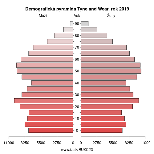demograficky strom UKC23 Tyne and Wear demografická pyramída