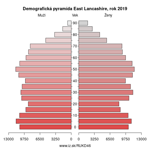 demograficky strom UKD46 East Lancashire demografická pyramída