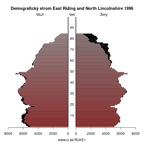 demograficky strom UKE1 East Riding and North Lincolnshire 1996 demografická pyramída