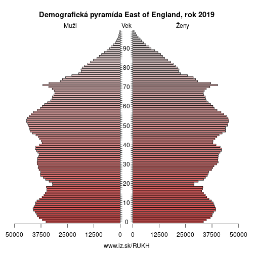 demograficky strom UKH East of England demografická pyramída