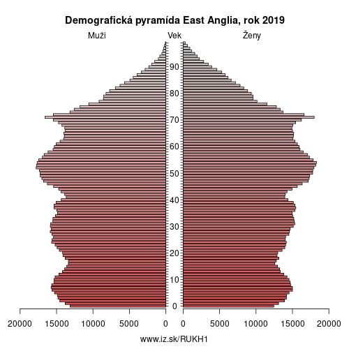 demograficky strom UKH1 East Anglia demografická pyramída