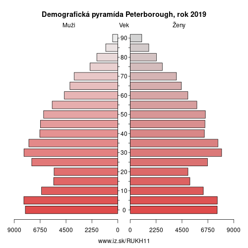 demograficky strom UKH11 Peterborough demografická pyramída