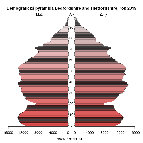 demograficky strom UKH2 Bedfordshire and Hertfordshire demografická pyramída