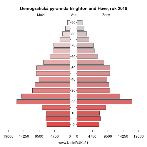 demograficky strom UKJ21 Brighton and Hove demografická pyramída