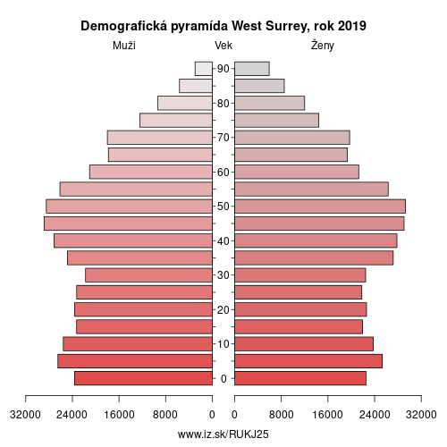 demograficky strom UKJ25 West Surrey demografická pyramída