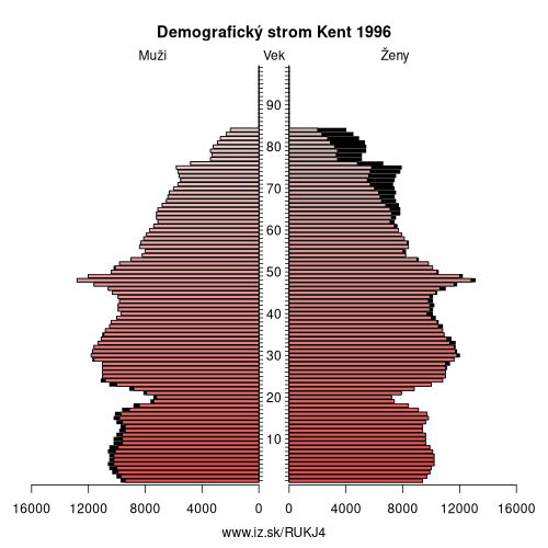 demograficky strom UKJ4 Kent 1996 demografická pyramída